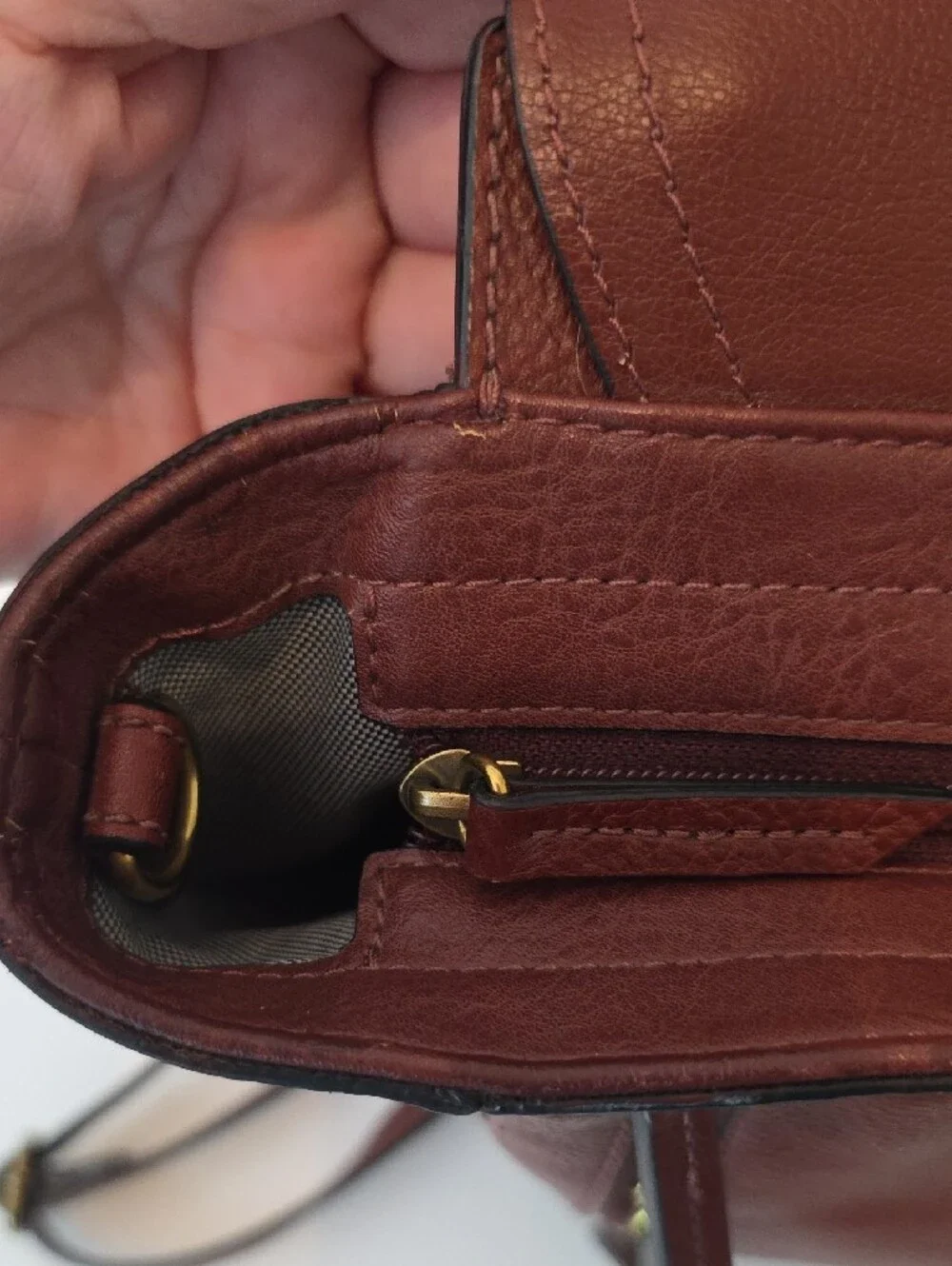 Fossil Amelia Brown Pebbled Leather Convertible Backpack Top Handle Bag Gold Key